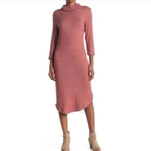 Bobeau Womens Cowl Neck‎ Built-In Face Mask Midi Sweater Dress Pink Size Medium